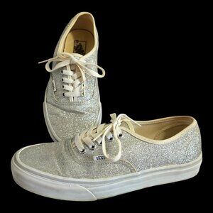Vans Authentic Sneakers Shoes Silver Glitter Sparkle Men Size 8.5 Women Size 10
